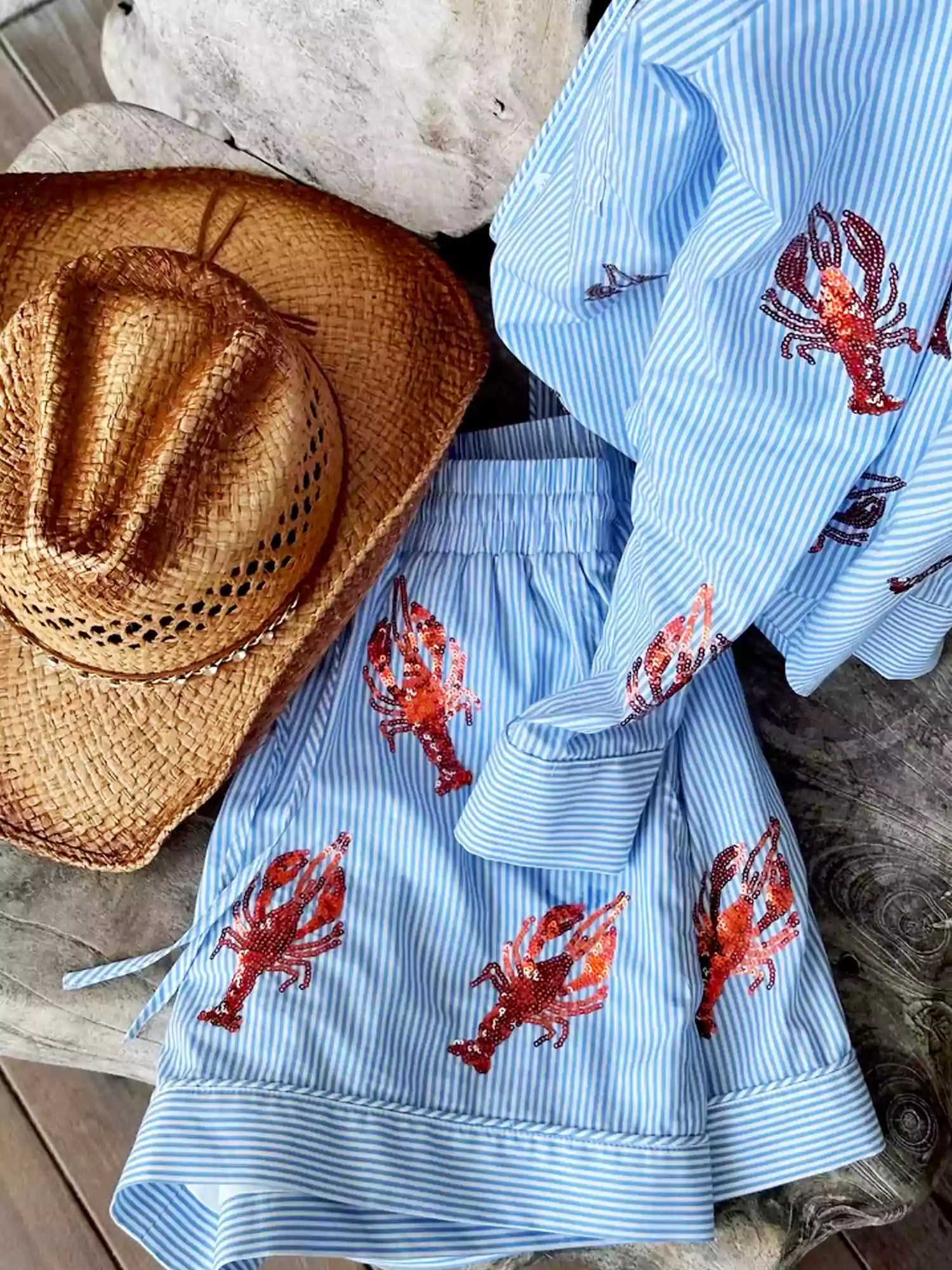 Lobster Sequin Two-Piece Short Set-ROVOLE