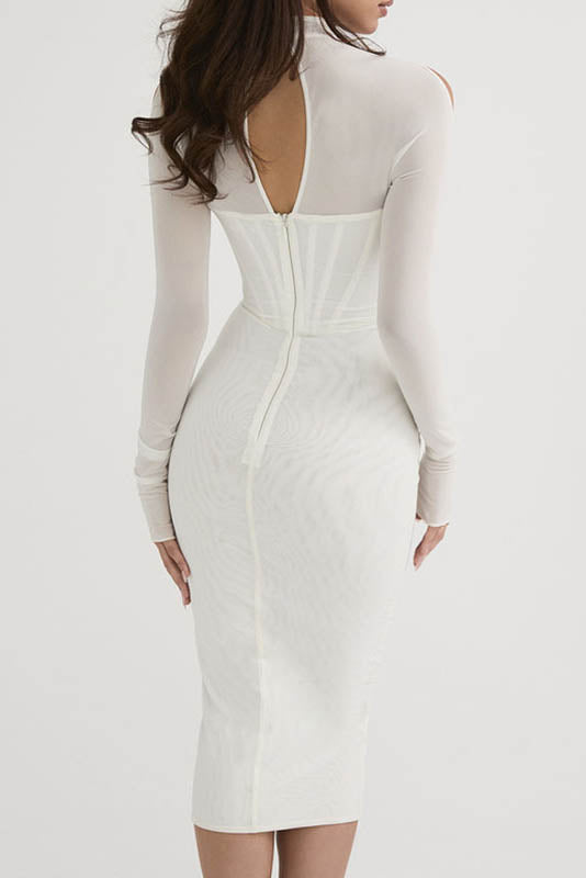 Trendy Mesh Long Sleeve Baddie Maxi Dress-ROVOLE