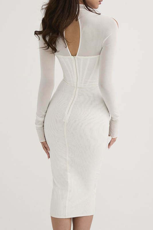 Trendy Mesh Long Sleeve Baddie Maxi Dress-ROVOLE