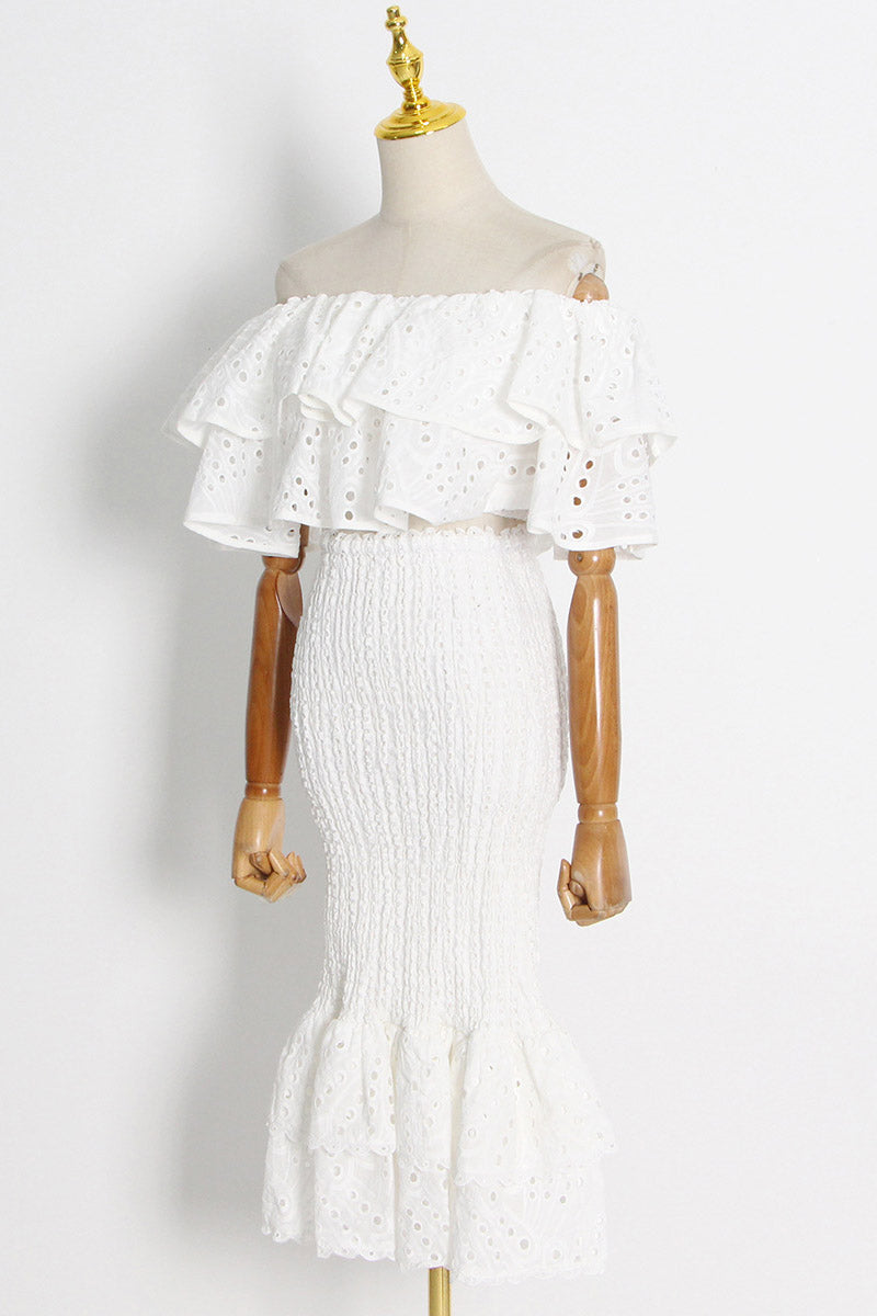 Dolly Embroidered Lace Tiered Ruffle Maxi Dress Set-ROVOLE