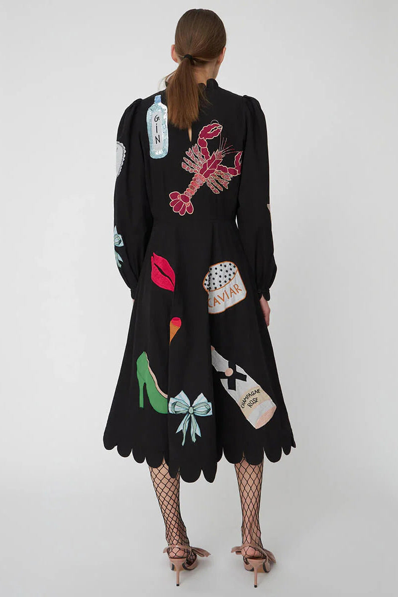 Lobster Graffiti Scallop Trim Midi Dress-ROVOLE