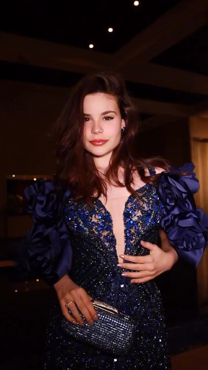 Royal Blue Sequined Evening Gown-ROVOLE