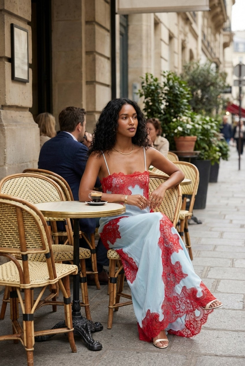 Celestine Lace‑Trim Satin Slip Maxi Dress