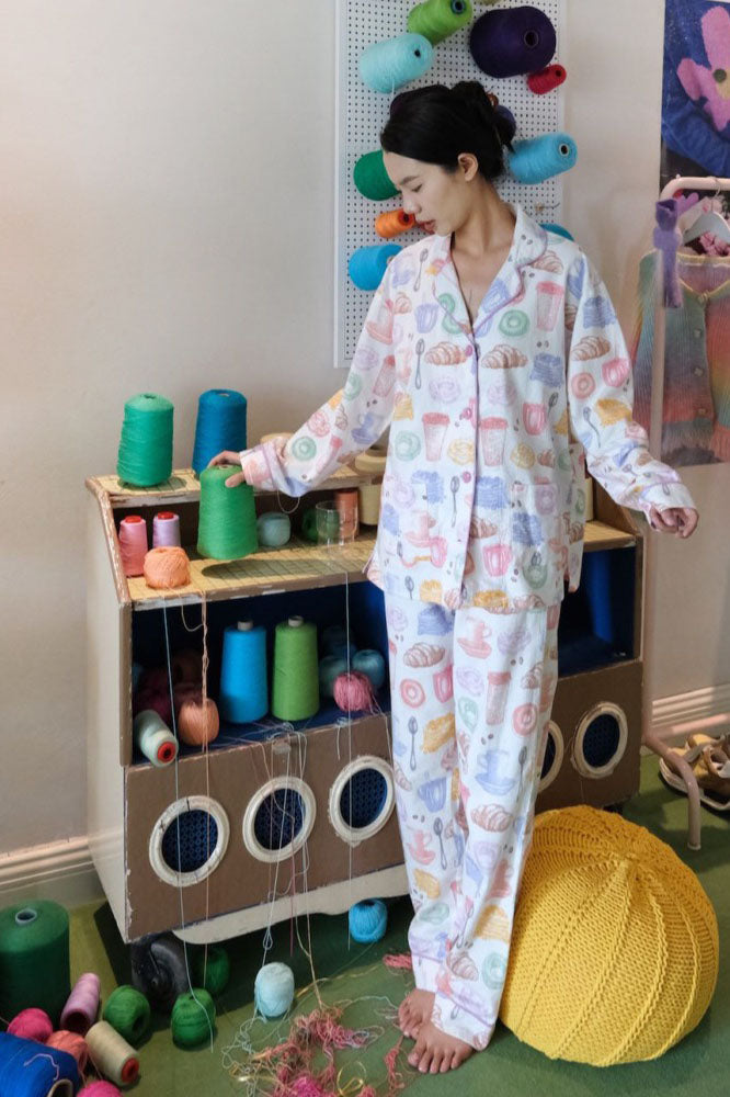 Milk Tea & Bread Print Pajama Set-ROVOLE