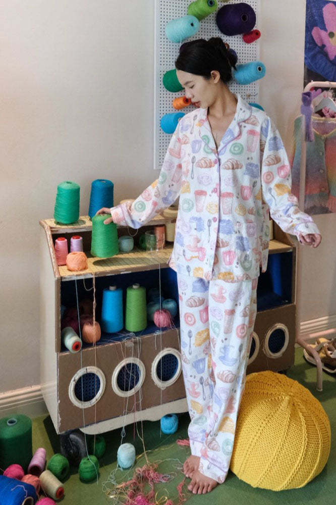 Milk Tea & Bread Print Pajama Set-ROVOLE