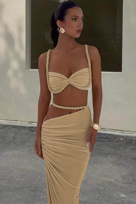 Apricot Breeze Skirt Set-ROVOLE