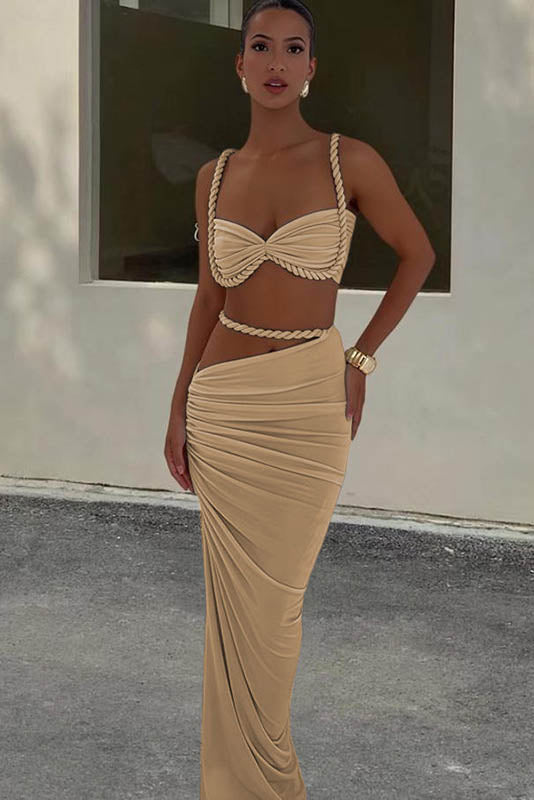 Apricot Breeze Skirt Set-ROVOLE