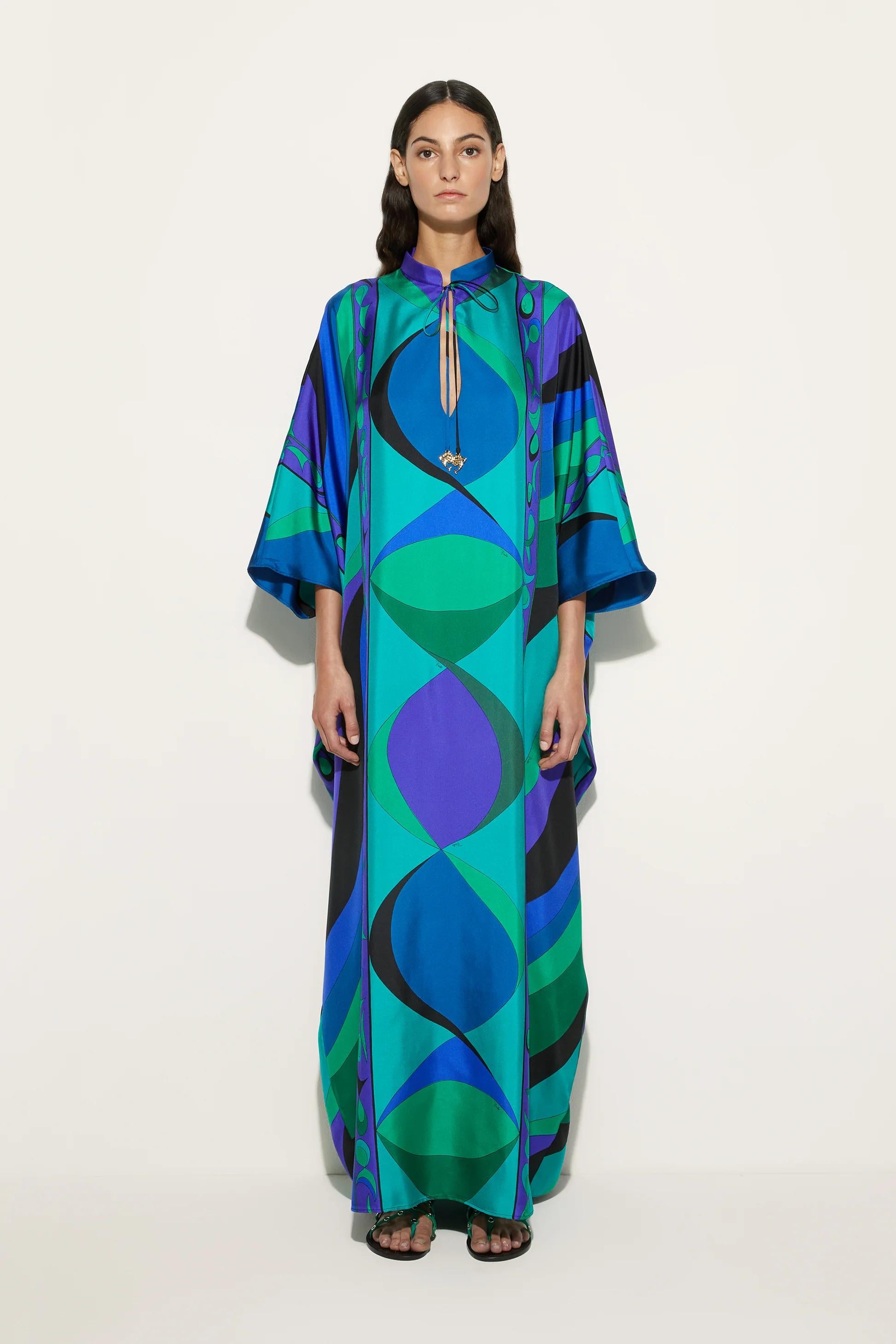Psychedelic Swirling Iride Satin Kaftan-ROVOLE