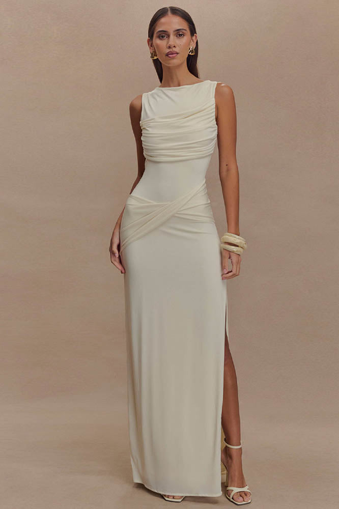 Serene Trace Backless Midi Dress-ROVOLE