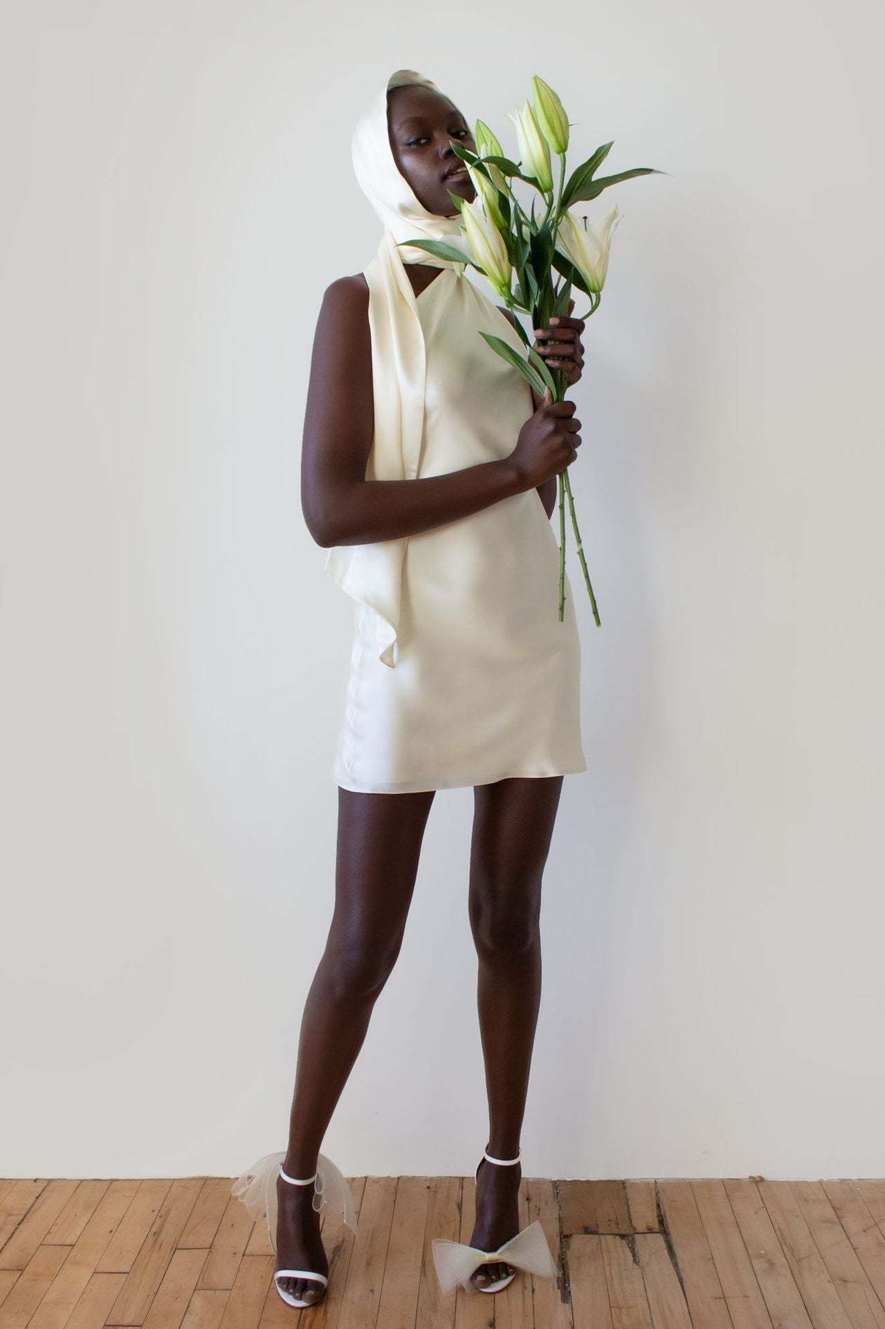 Backless Halter Satin Mini Dress-ROVOLE