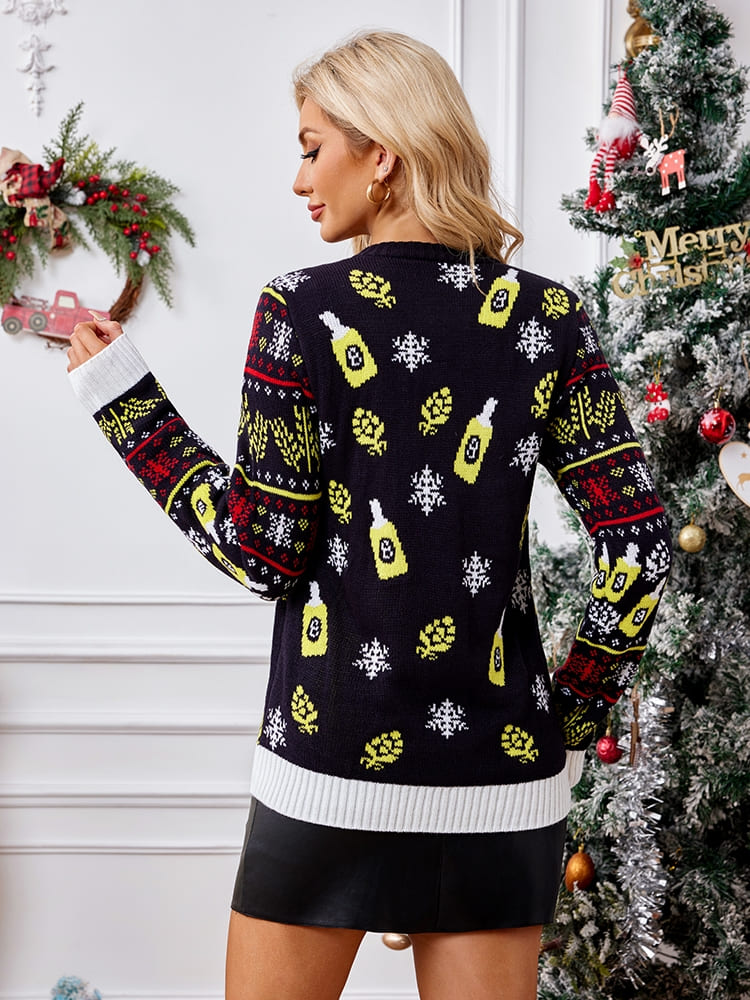 Casual Crewneck Knit Sweater – Santa Claus Enjoying a Beer-ROVOLE