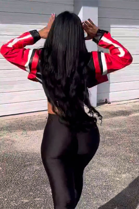 Embroidered Biker Faux Leather Jacket-ROVOLE