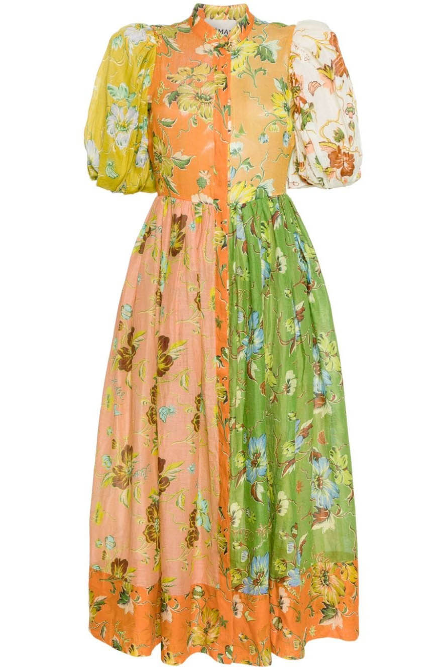 Floral Interlude Puff Sleeve Midi Dress-ROVOLE