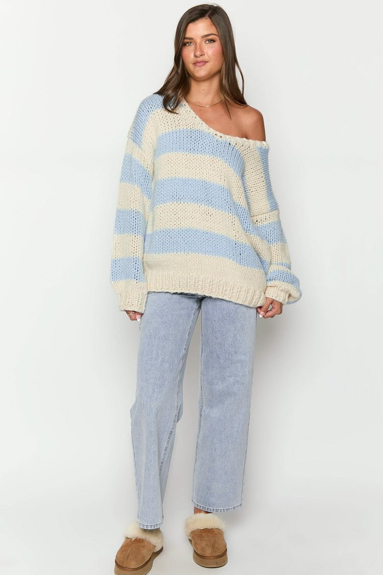 Off-shoulder Striped Sweater-ROVOLE