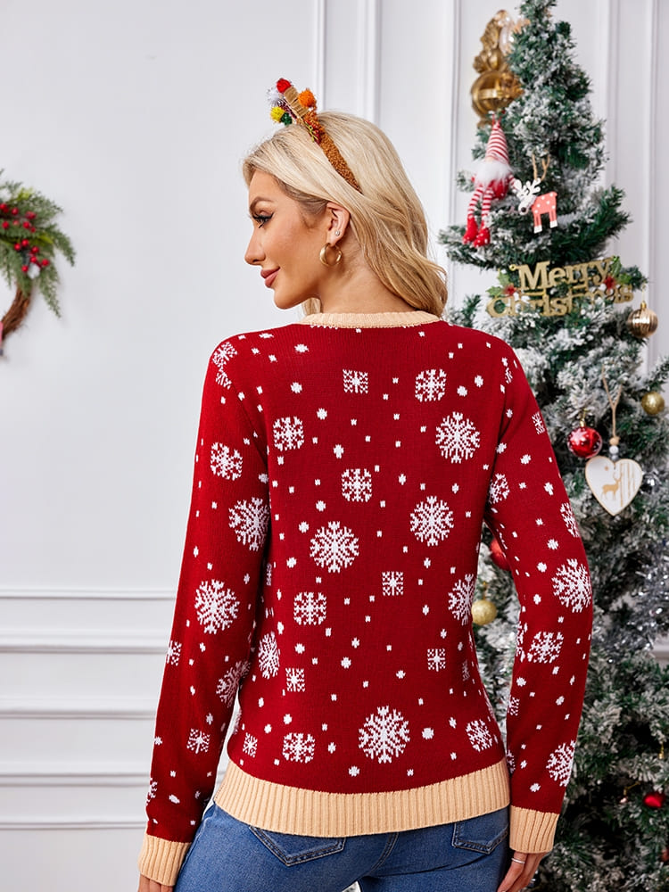 Casual Crewneck Embroidered Sweater – Santa Claus & Penguin-ROVOLE