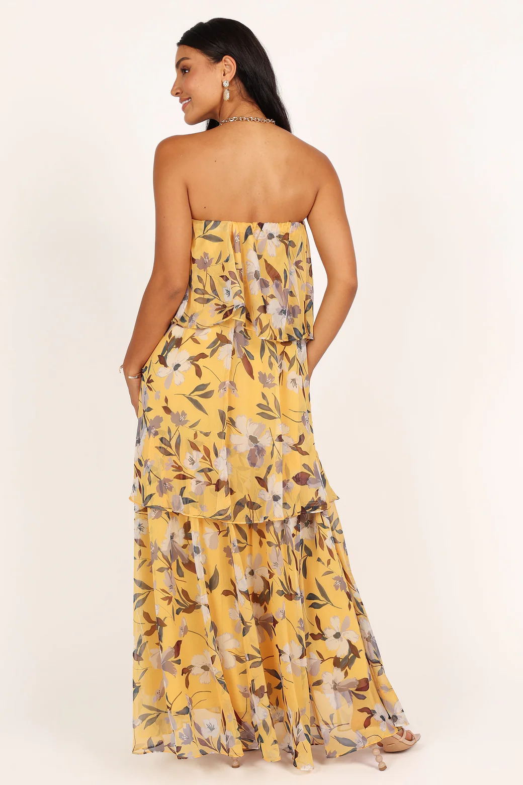 Calista Green Bloom Strapless Tiered Maxi Dress-ROVOLE