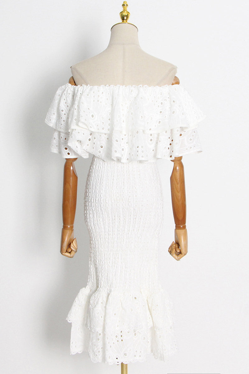 Dolly Embroidered Lace Tiered Ruffle Maxi Dress Set-ROVOLE