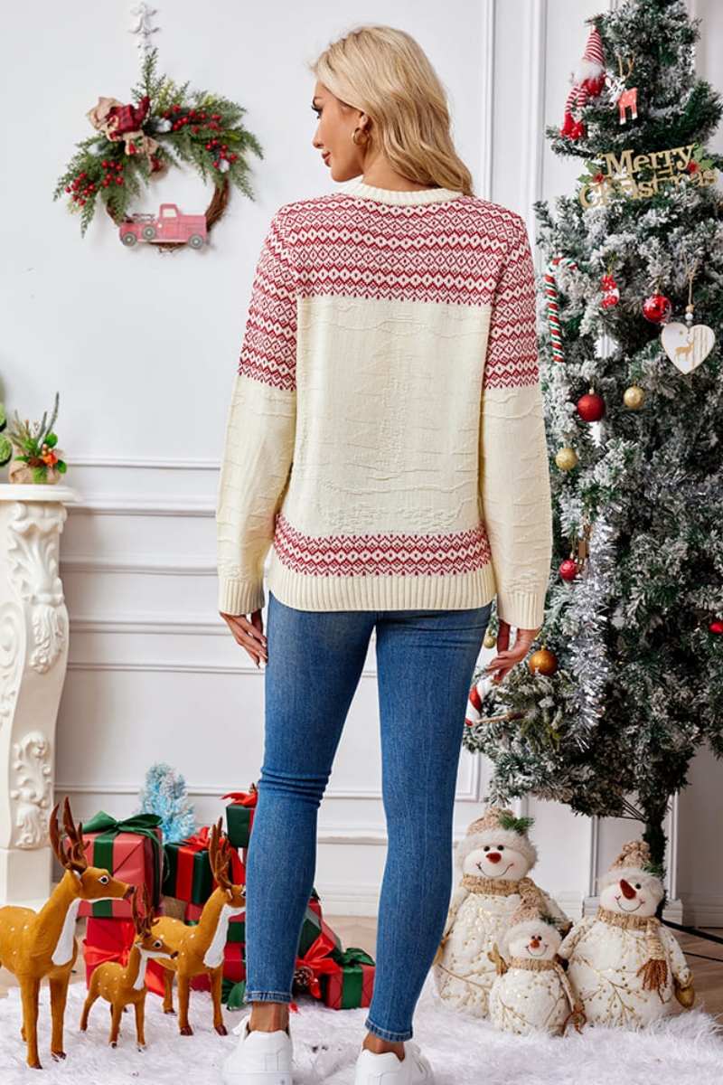 Christmas Crewneck Embroidered Knit Sweater-ROVOLE