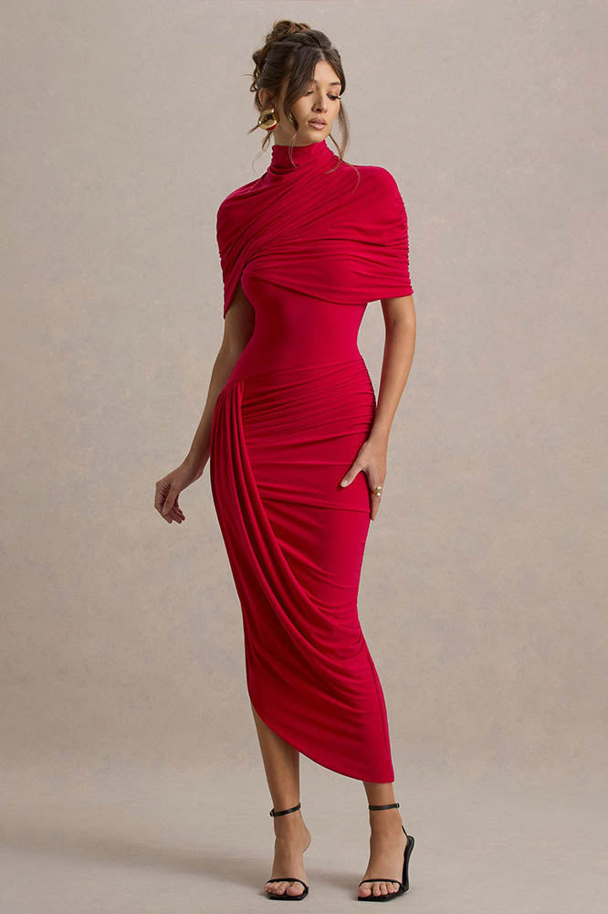 Cape Waist Midi Dress-ROVOLE