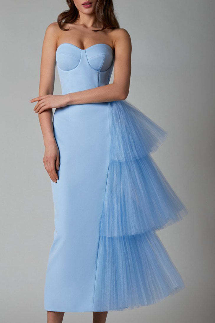 Niche French Bodycon Strapless Evening Maxi Dress-ROVOLE