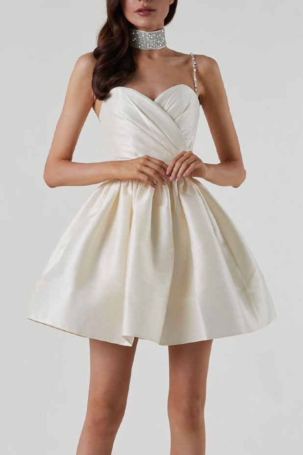 Sweet High-Waist Ruched Fluffy Mini Dress-ROVOLE
