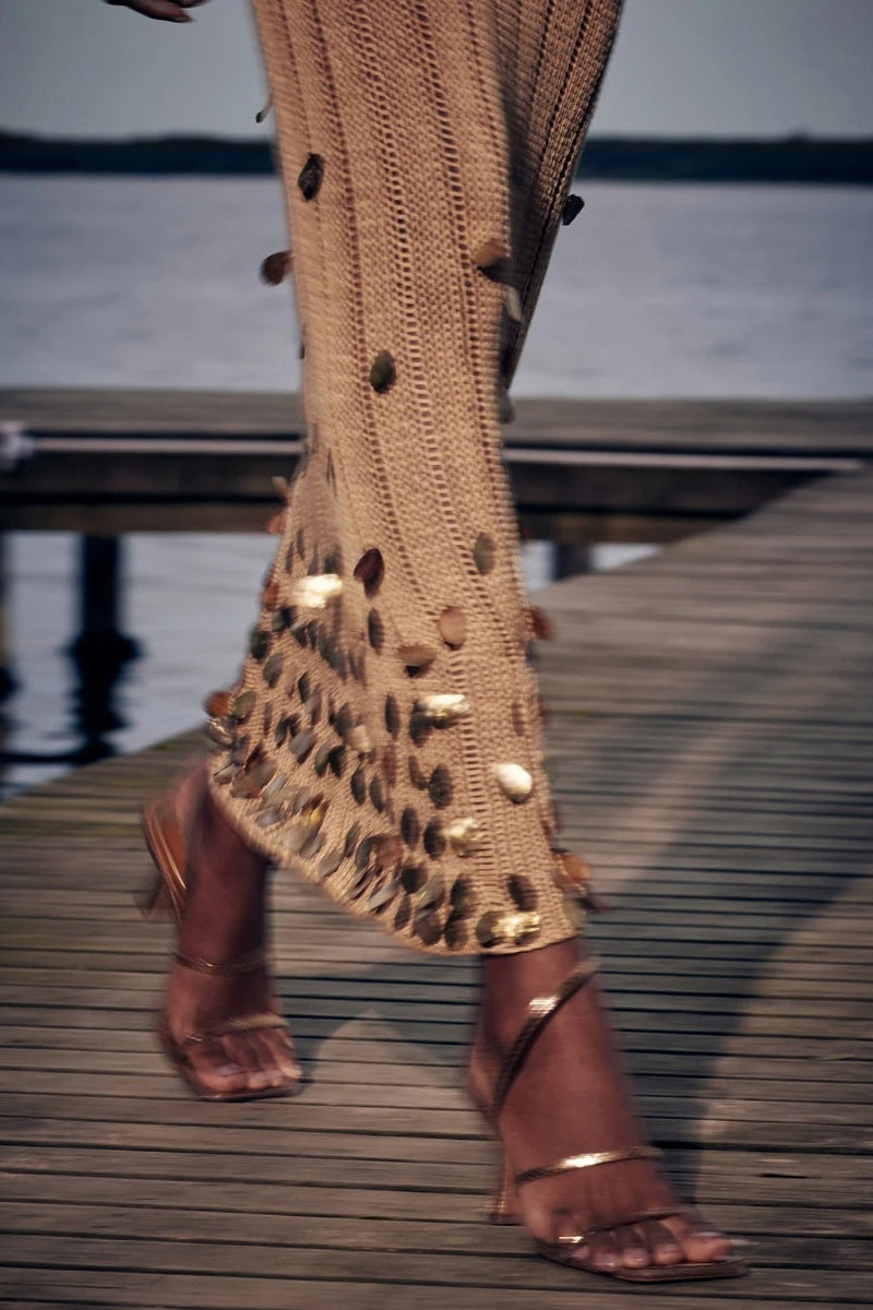 Dolly Gold Knit Maxi Dress-ROVOLE