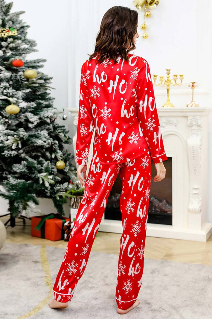 Snowflake Pattern Silk-Like Pajama Set-ROVOLE