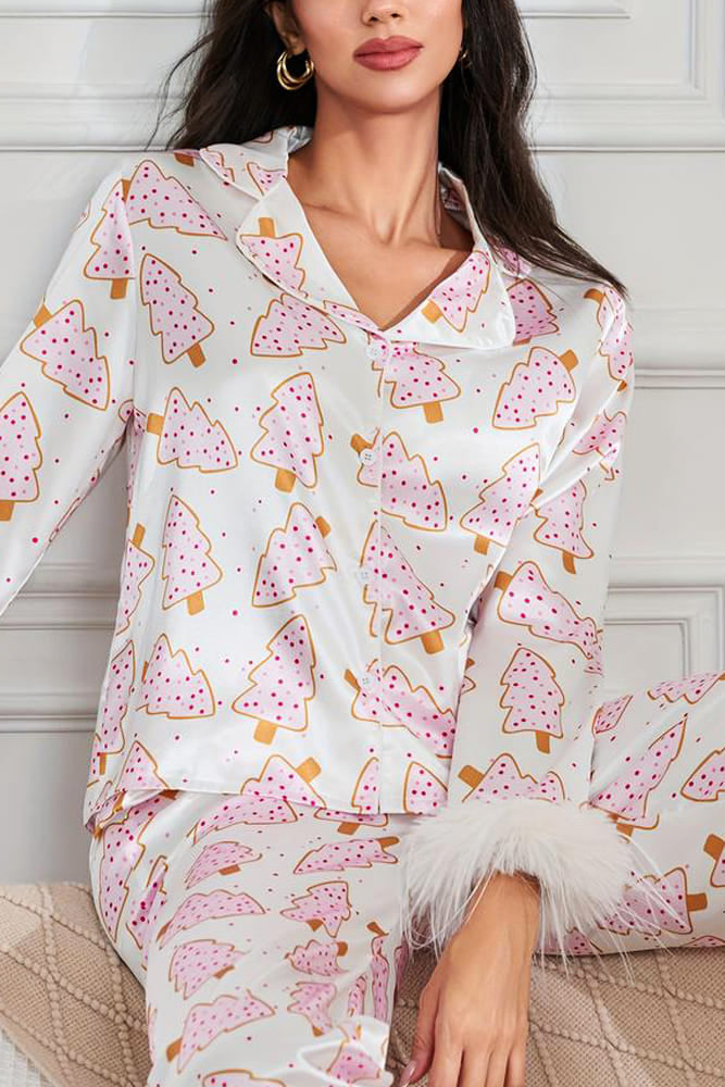 Christmas Wreath and Ostrich Feather Pajama Set-ROVOLE