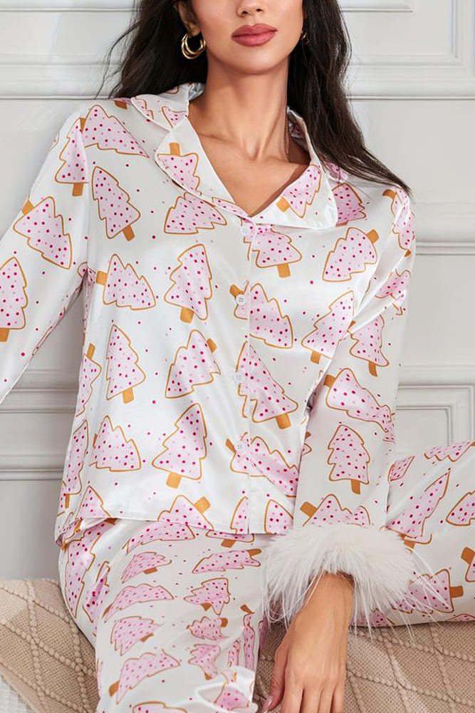 Christmas Wreath and Ostrich Feather Pajama Set-ROVOLE