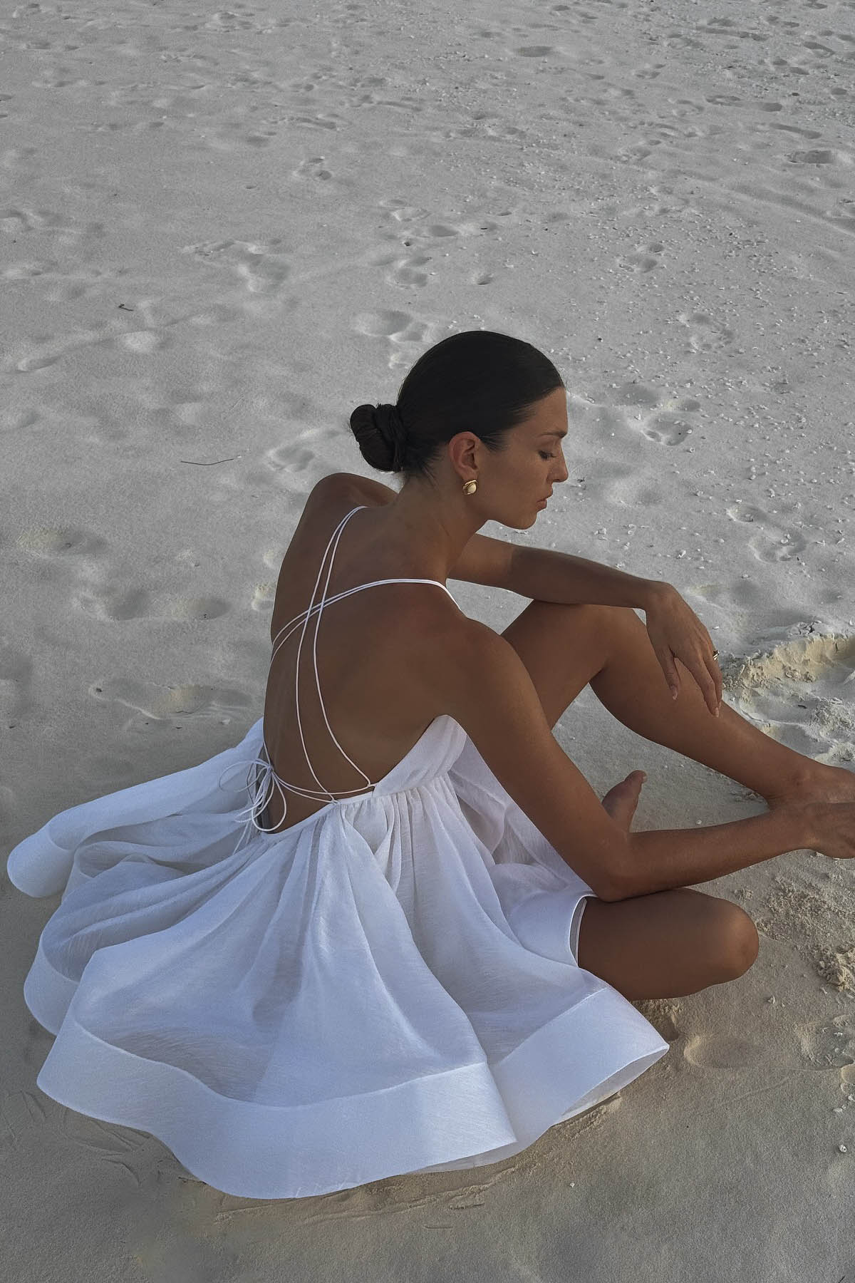 Flared Hem Deep V Backless Mini Dress-ROVOLE