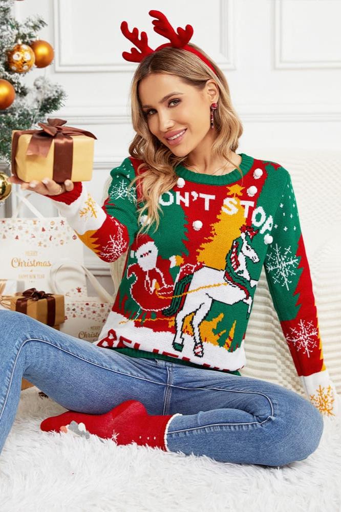 SANTA AND REINDEER SLEIGH KNIT SWEATER-ROVOLE
