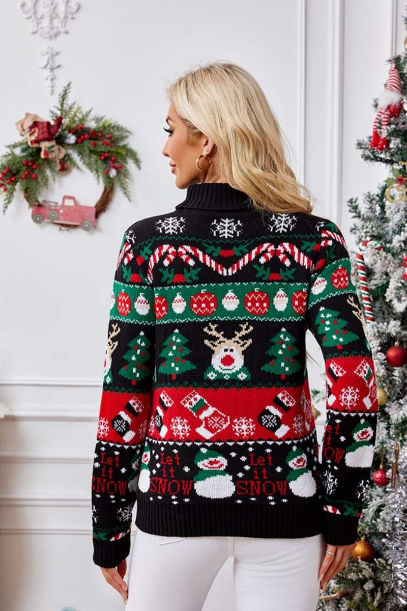 High Neck Christmas Snowman Embroidery Sweater-ROVOLE