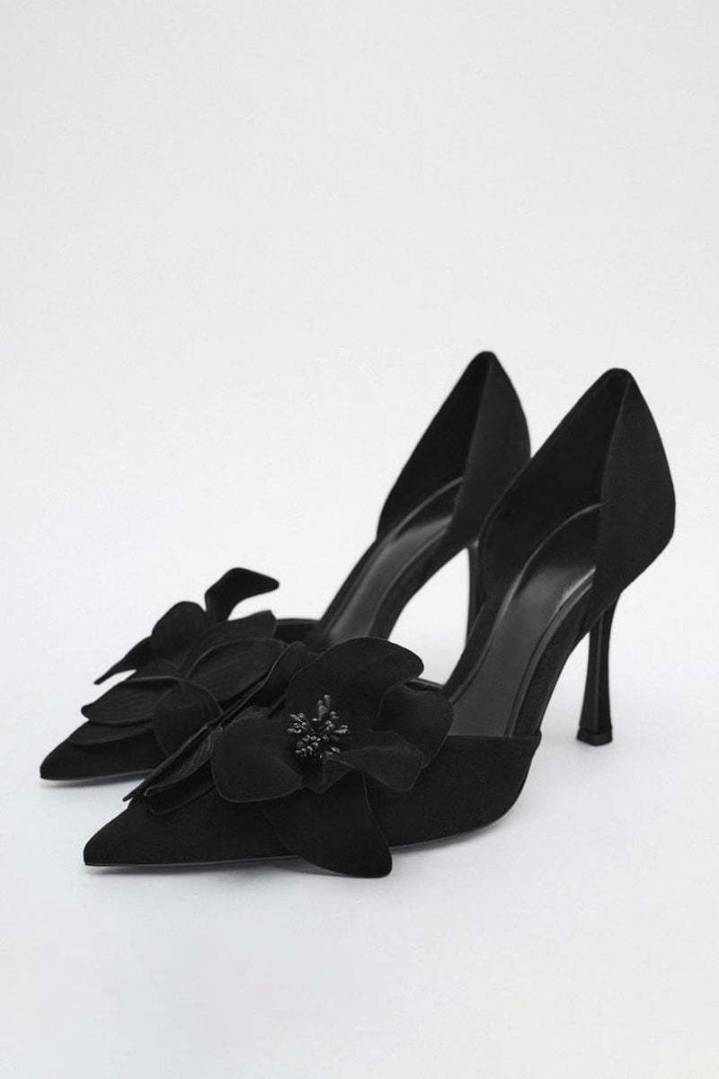 Flower Embellished Pointed High Heels-ROVOLE