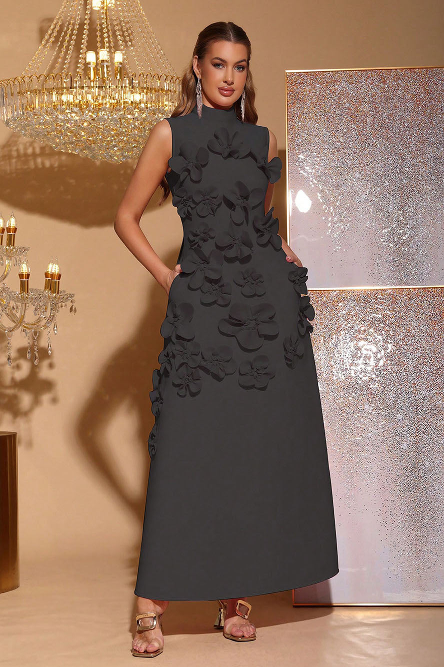 Ethel Flower Embellished Sleeveless Maxi Dress-ROVOLE