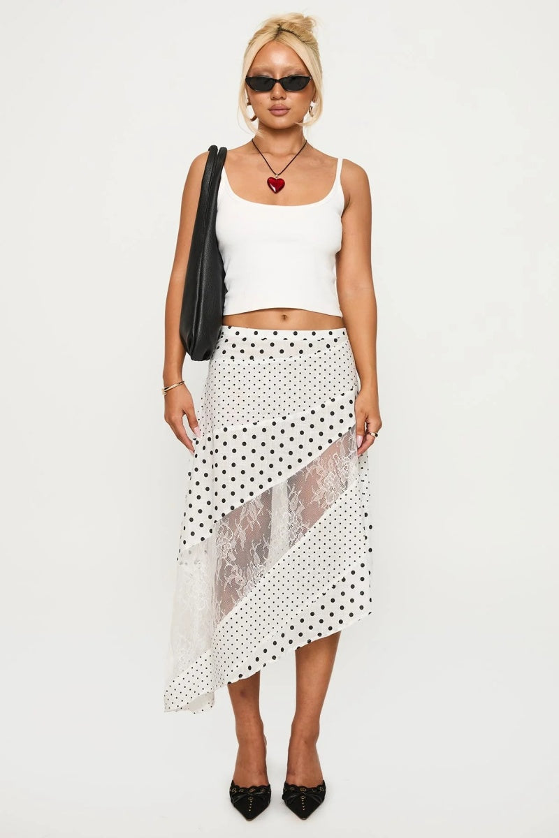 Rennar Midi Skirt White /Polka Dot-ROVOLE