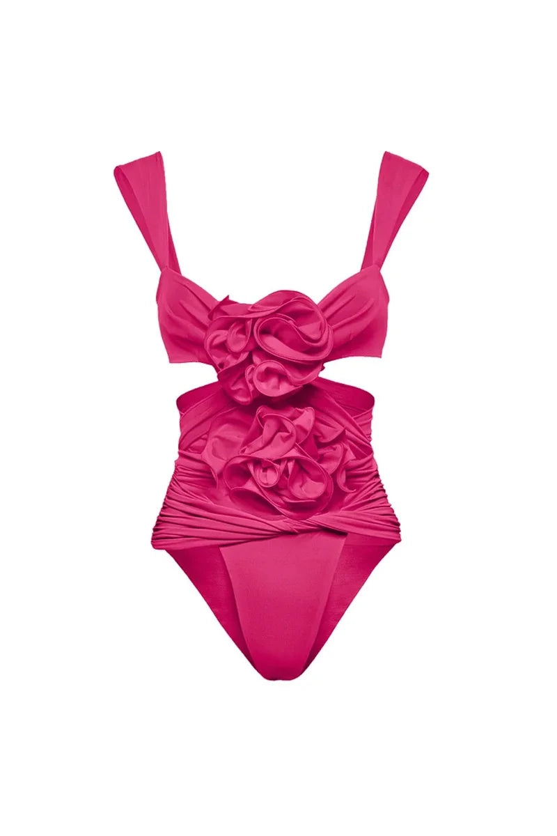 3D Floral Cutout Strappy Swimsuit Set-ROVOLE
