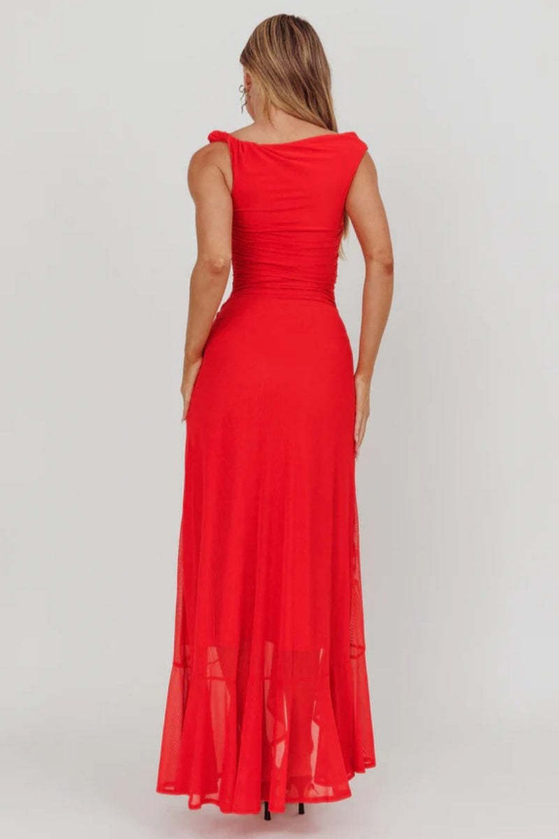 Moonlit Magic Asymmetric Neckline Maxi Dress-ROVOLE