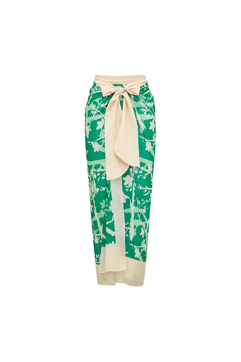 Floral Accent Green Printed Bikini Set-ROVOLE