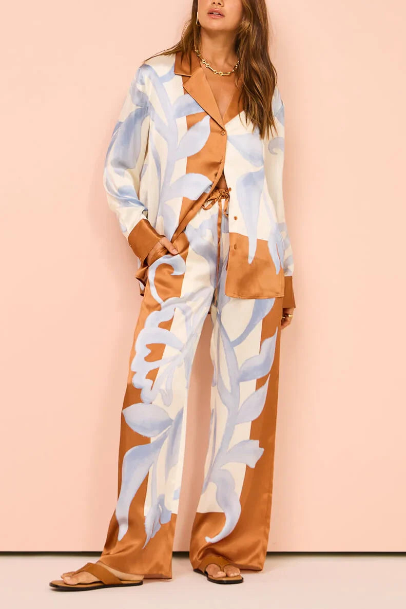 Exquisite Contrast Tie-Dye Floral Loose Pants Set-ROVOLE