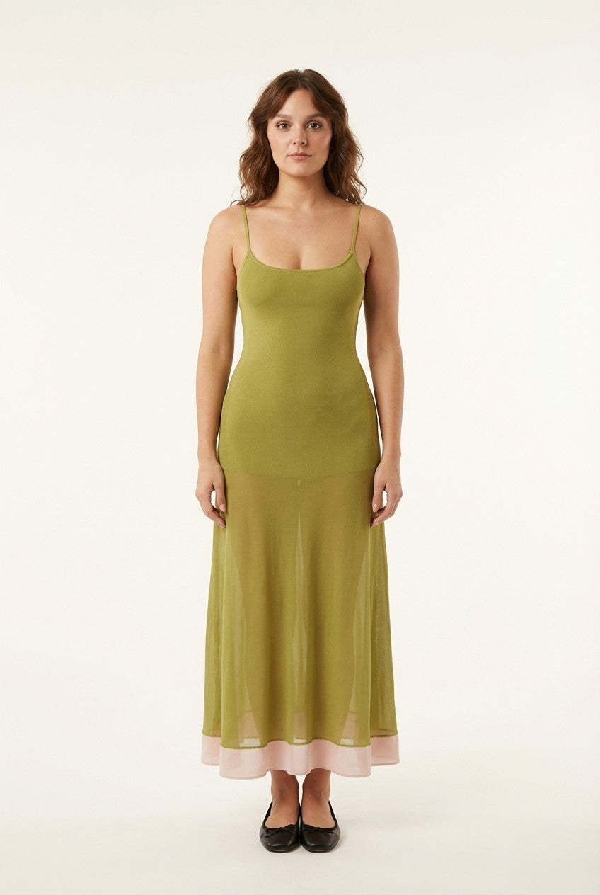 Sheer Muse Ribbed Knit Contrast Midi Dress