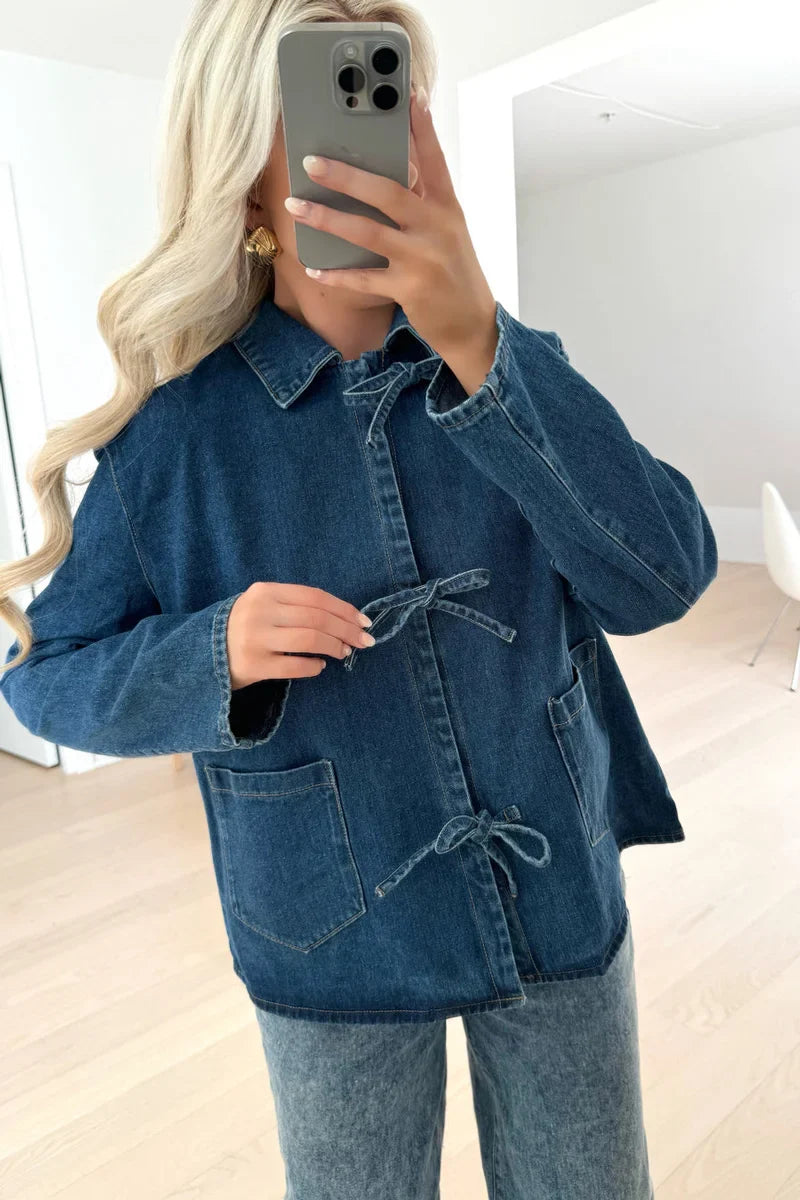 Tie Dark Blue Denim Jacket-ROVOLE