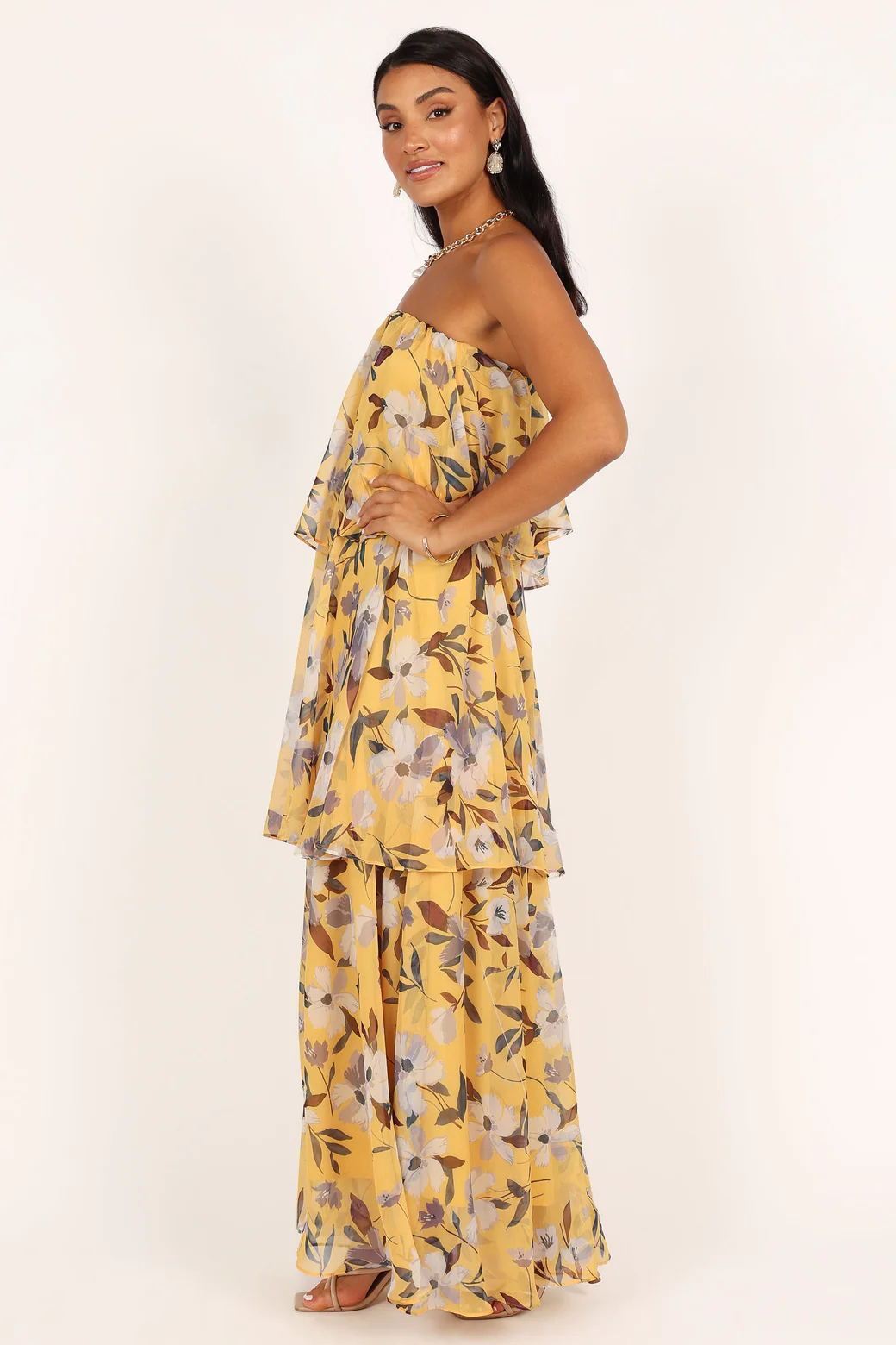 Calista Green Bloom Strapless Tiered Maxi Dress-ROVOLE