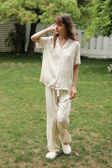 Willow Leaf Floral Pajama Set-ROVOLE