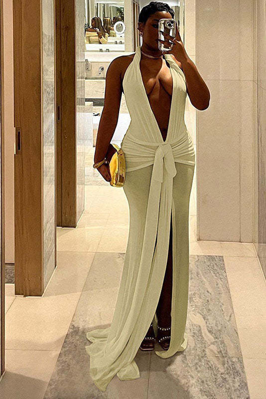 Summer New Slim Fit Tie-Backless Maxi Dress-ROVOLE