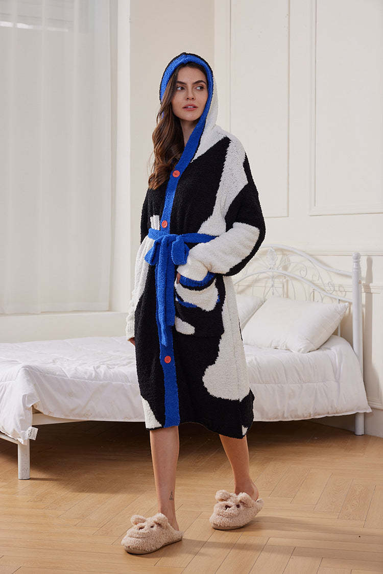 Single-Breasted Plush Hooded Robe-ROVOLE