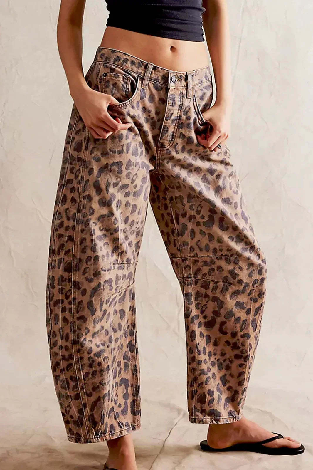 Leopard Print Barrel Jeans-ROVOLE