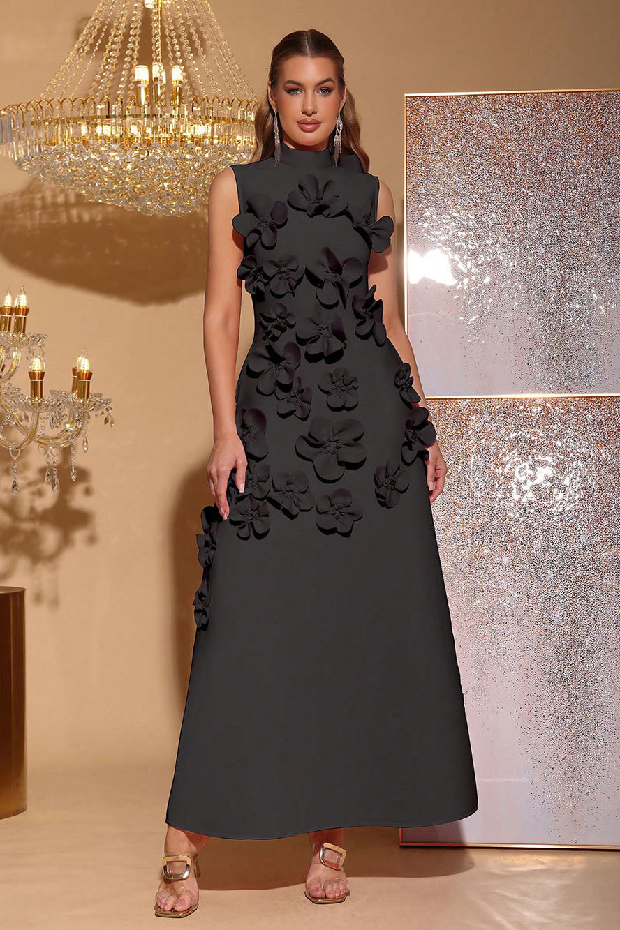 Ethel Flower Embellished Sleeveless Maxi Dress-ROVOLE