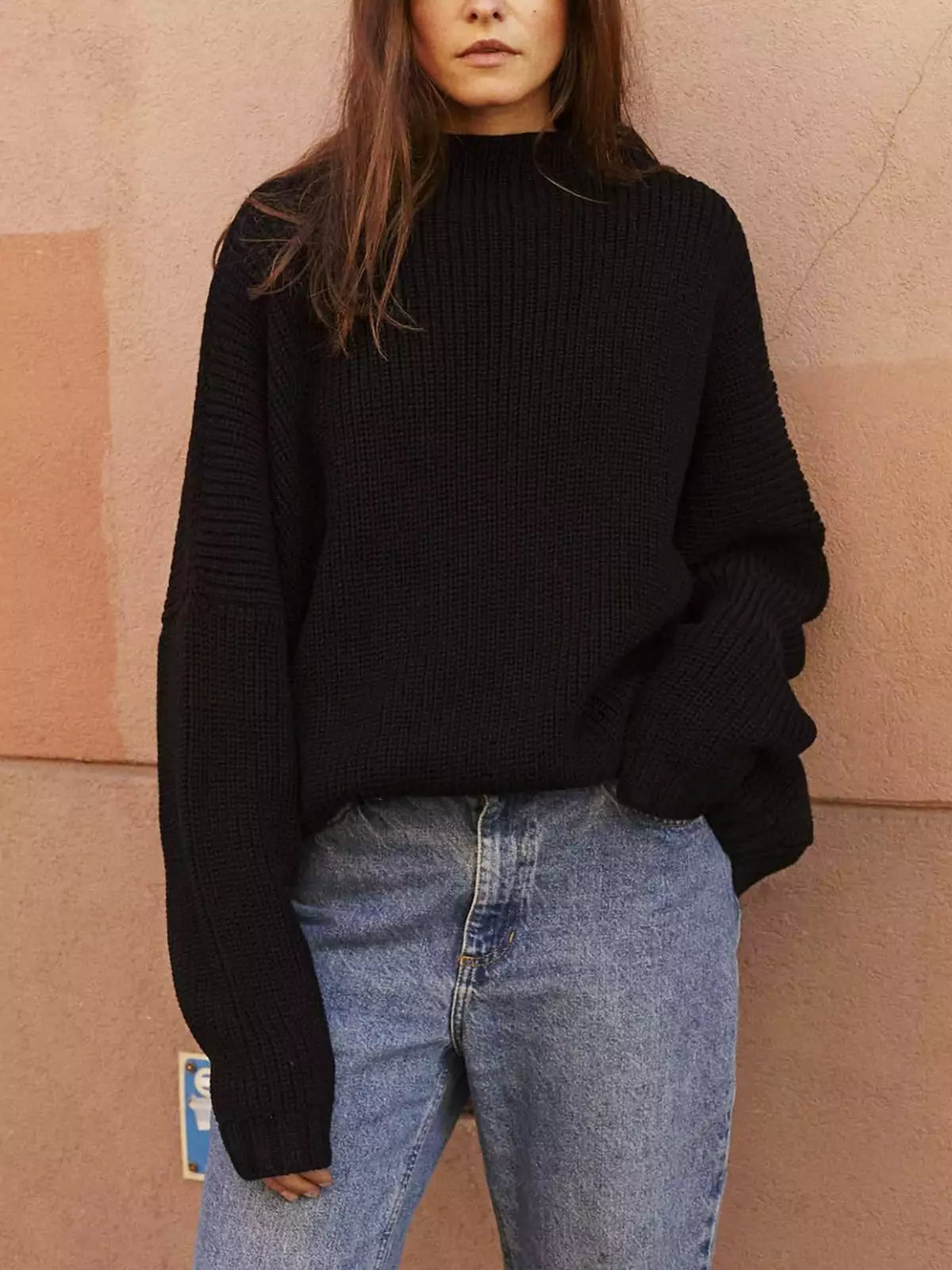 Oversized Knit Batwing Sweater & Ruffled Mini Skirt Set-ROVOLE