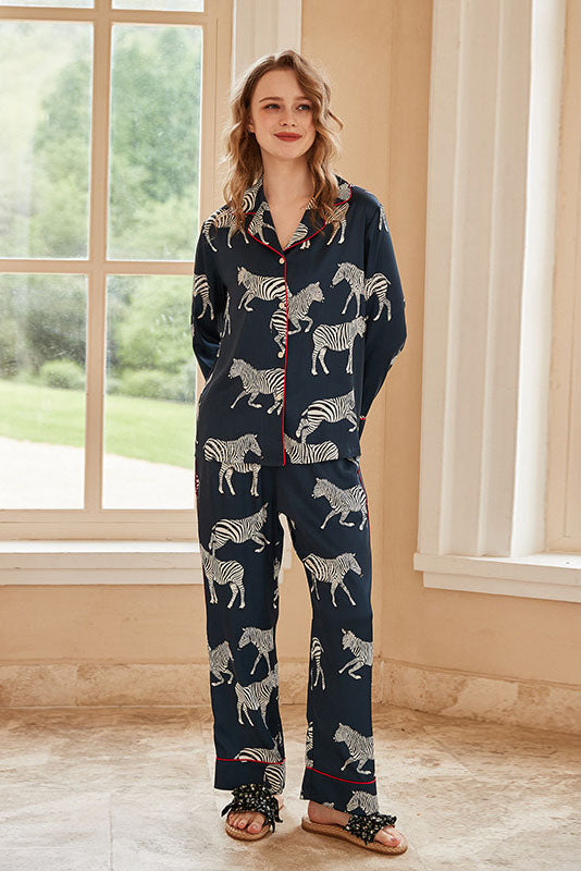 Blue Zebra Print Pajama Set-ROVOLE