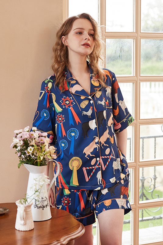 Cute Cartoon Animal Print Short Loungewear Set-ROVOLE